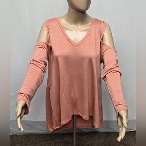 Tresics L Open Shoulder Long Sleeve Top V Neck Pullover Stretch Knit Fabric
